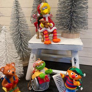 Lot of 4 Vintage Sesame Street Christmas Ornaments Collectable